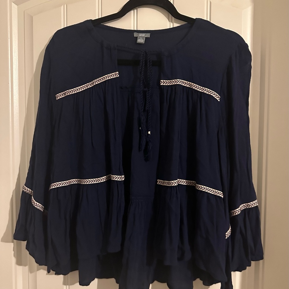 Navy Blue Women's Top with White Accents